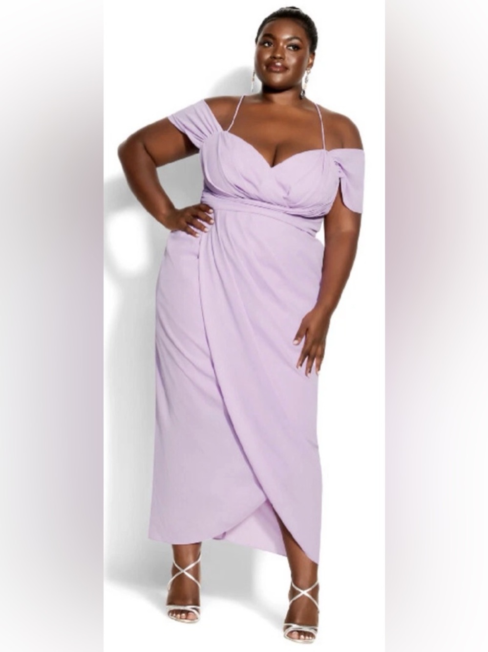 Plus Size Lilac Off-Shoulder Maxi Dress